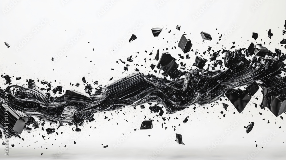 Abstract 3D Render of Black Fragments on White Background Abstract 3D Render of Black Fragments on White Background