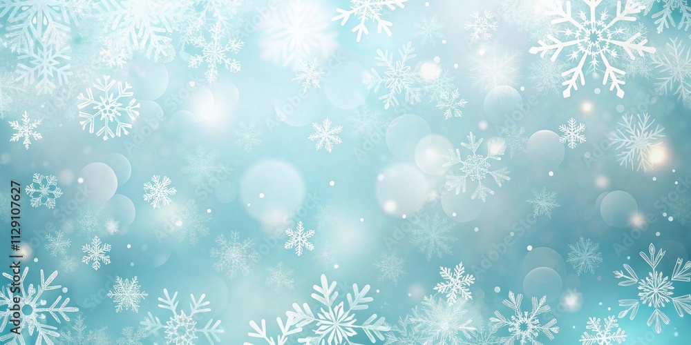 A delicate and abstract winter background with scattered snowflakes on a soft blue backdrop featuring a subtle bokeh effect, creating a magical and dreamy atmosphere. A delicate and abstract winter background with scattered snowflakes on a soft blue backdrop featuring a subtle bokeh effect, creating a magical and dreamy atmosphere.