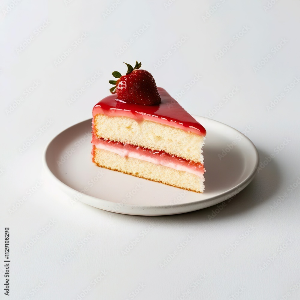 Strawberry Cake Slice on White Plate Strawberry Cake Slice on White Plate