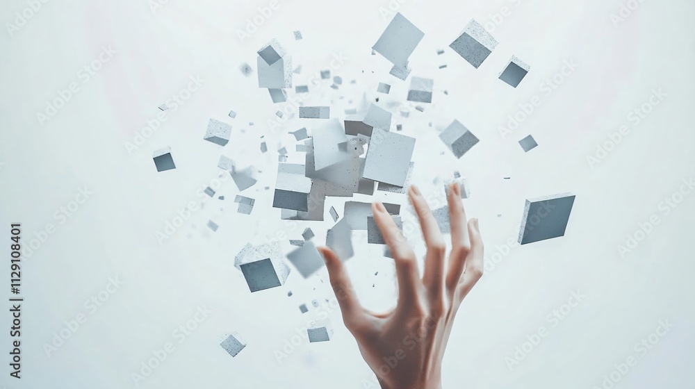 Abstract Hand Reaching for Floating Cubes: A Surreal Exploration of Mind and Creativity Abstract Hand Reaching for Floating Cubes: A Surreal Exploration of Mind and Creativity