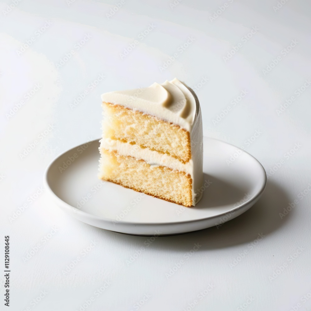 Vanilla Cake Slice on Plain White Plate Vanilla Cake Slice on Plain White Plate