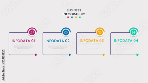 Business Infographic design template Vector with icons and 4 four options or steps. It can be used for process diagrams, presentations, workflow layouts, banners, flow charts, infographics