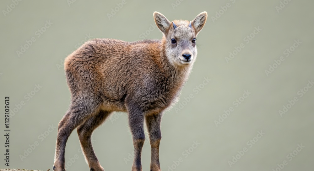 Fototapeta premium Young himalayan tahr standing on rocky terrain