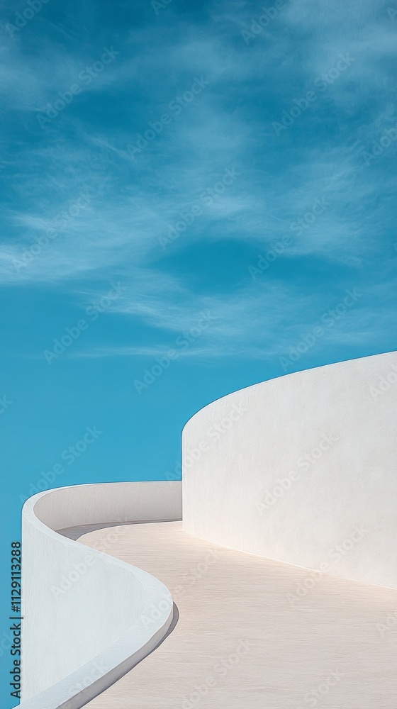 Minimalist Architectural Design with a Curved Pathway against a Vivid Sky Minimalist Architectural Design with a Curved Pathway against a Vivid Sky