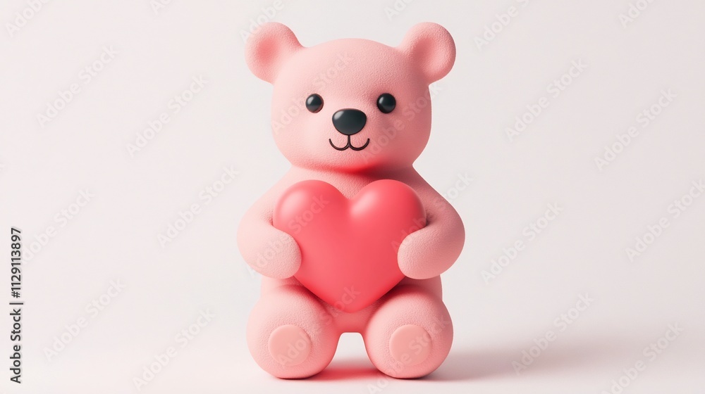 Obraz premium Adorable Clay Bear Hugging Heart-Shaped on White Background