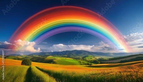 a rainbow arcing over a landscape the vibrant colors of the spectrum captured in stunning detail ai illustration