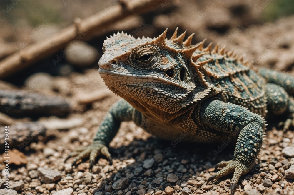A detailed shot of a horned lizard comfortably resting on the fingertip of an unrecognizable person. the backdrop provides a soft focus of natural tones, emphasizing the lizard's rugged, spiky texture A detailed shot of a horned lizard comfortably resting on the fingertip of an unrecognizable person. the backdrop provides a soft focus of natural tones, emphasizing the lizard's rugged, spiky texture