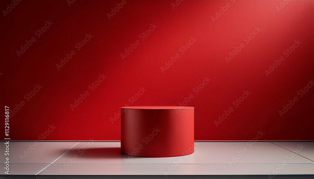 minimalistic background with red wall and pedestal minimalistic background with red wall and pedestal