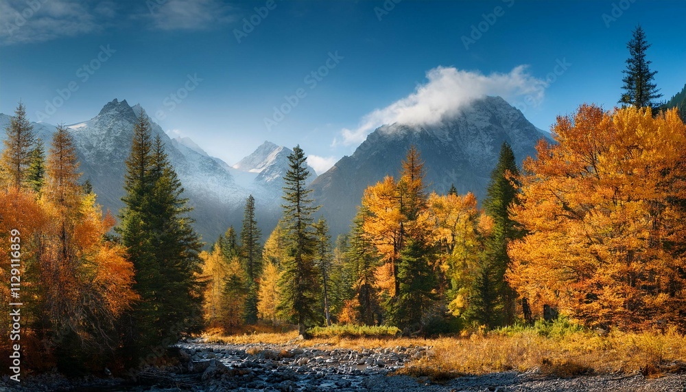 autumn forest on the background of mountains autumn forest on the background of mountains