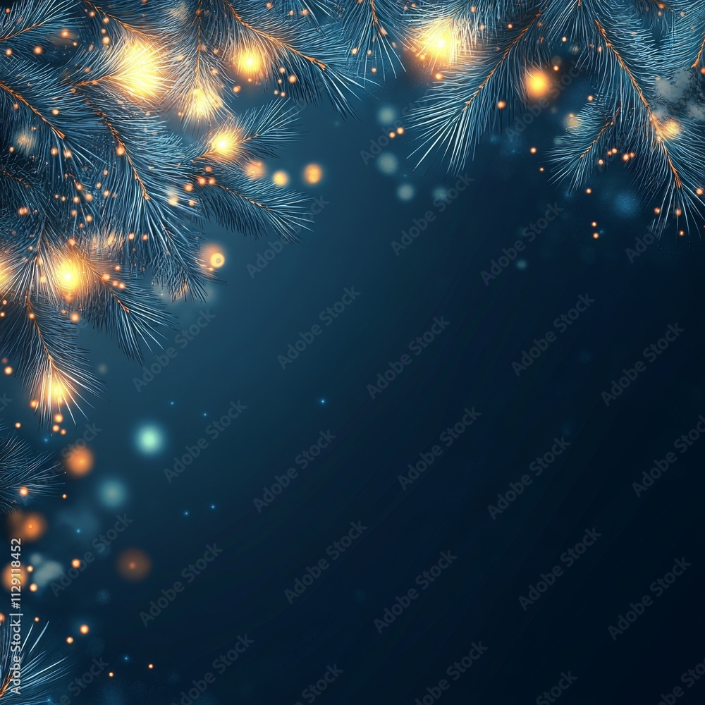 Christmas background with glowing pine branches and empty space on dark blue background. Festive holiday atmosphere, winter greenery, and seasonal design. Low polygonal abstract vector illustration Christmas background with glowing pine branches and empty space on dark blue background. Festive holiday atmosphere, winter greenery, and seasonal design. Low polygonal abstract vector illustration