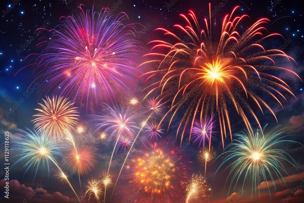 fireworks in the night sky of firecracker icons for Anniversary, New year, Celebrate, Festival. fireworks in the night sky of firecracker icons for Anniversary, New year, Celebrate, Festival.