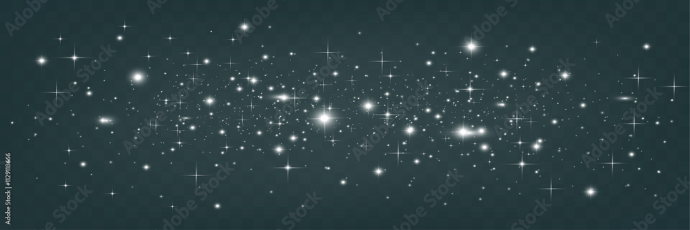 Fototapeta premium Bright glowing sparkles on a transparent background, resembling a starry or glittering effect.