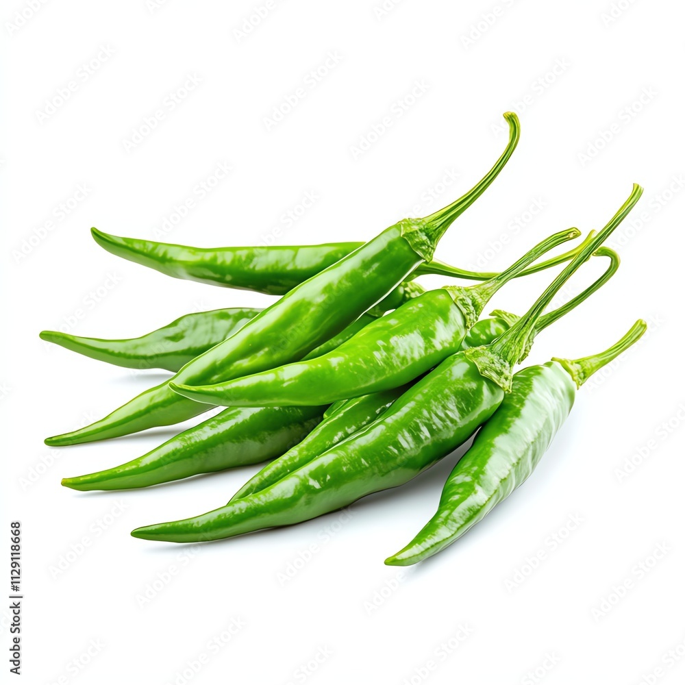 Fresh green chili peppers on a white isolated background. Fresh green chili peppers on a white isolated background.