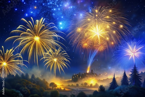 fireworks over the city of firecracker icons for Anniversary, New year, Celebrate, Festival.