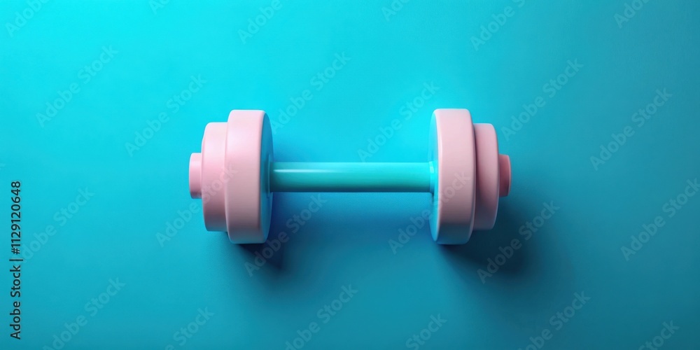 A single pink dumbbell with a blue handle rests against a vibrant blue background, showcasing the power of simplicity in design. A single pink dumbbell with a blue handle rests against a vibrant blue background, showcasing the power of simplicity in design.