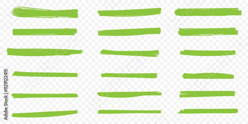 Highlight marker lines. black & green text highlighter markers strokes, highlights marking. Permanent marker sketches, ink brush or permanent marker sketch. Isolated vector symbols set. eps 10.