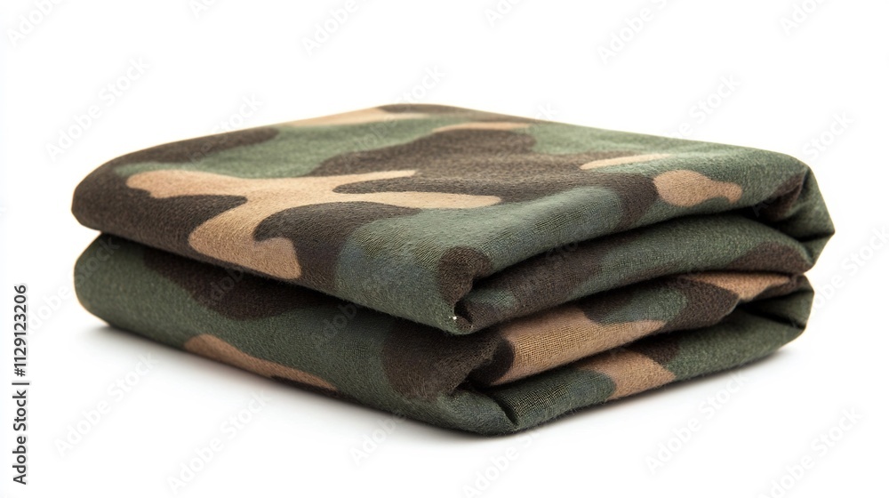 Folded Camouflage Tarp Isolated On White Background With Concealment Patterns Folded Camouflage Tarp Isolated On White Background With Concealment Patterns
