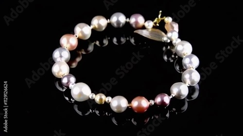 Wallpaper Mural Pearl necklace rotating over black background, close up. Beautiful Natural pearls beads, elegant accessories. Slow motion. Torontodigital.ca