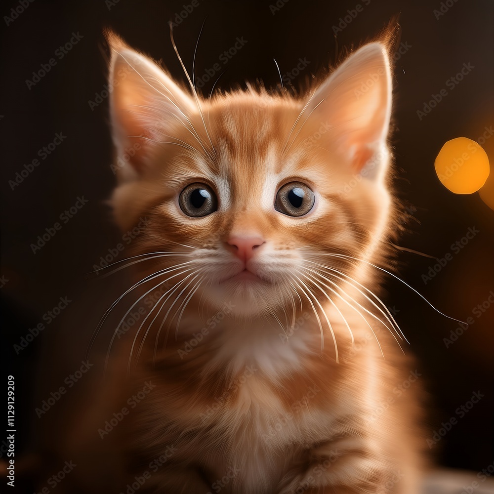 Close-up of an adorable ginger kitten with big eyes. The soft lighting enhances its fluffy fur, creating a heartwarming image. Close-up of an adorable ginger kitten with big eyes. The soft lighting enhances its fluffy fur, creating a heartwarming image.