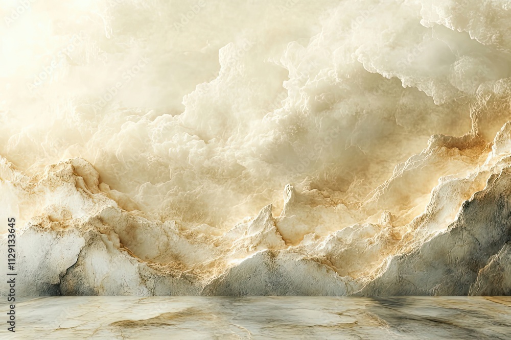 Majestic clouds blend with warm tones, creating a serene and ethereal landscape at dawn. Generative AI Majestic clouds blend with warm tones, creating a serene and ethereal landscape at dawn. Generative AI