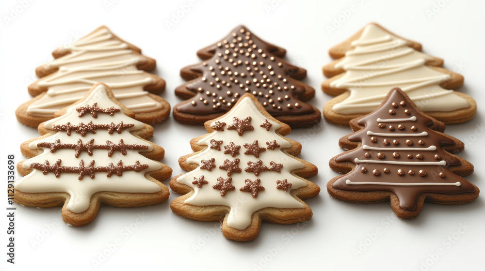 Delightful assortment of Christmas themed cookies shaped like trees, decorated with icing and festive embellishments, perfect for holiday celebrations Delightful assortment of Christmas themed cookies shaped like trees, decorated with icing and festive embellishments, perfect for holiday celebrations