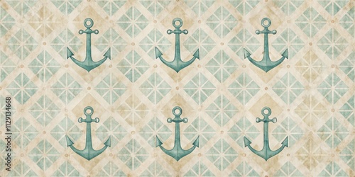 Nautical Anchors on a Distressed Geometric Pattern, a Retro Coastal Design for a Modern Home photo