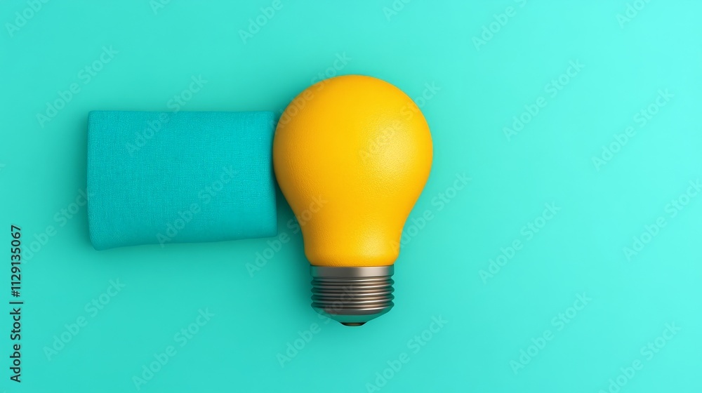 Bright Idea: Yellow Lightbulb and Teal Block Bright Idea: Yellow Lightbulb and Teal Block