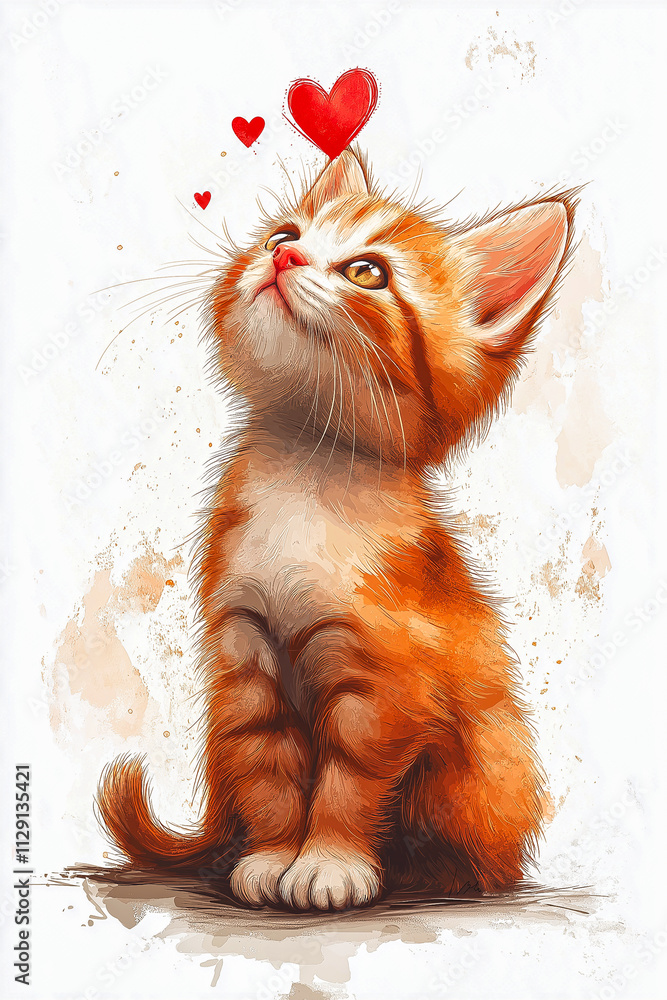 a kitten for Valentine's Day on a white background. for postcards. for a Valentine. for the background. a kitten for Valentine's Day on a white background. for postcards. for a Valentine. for the background.