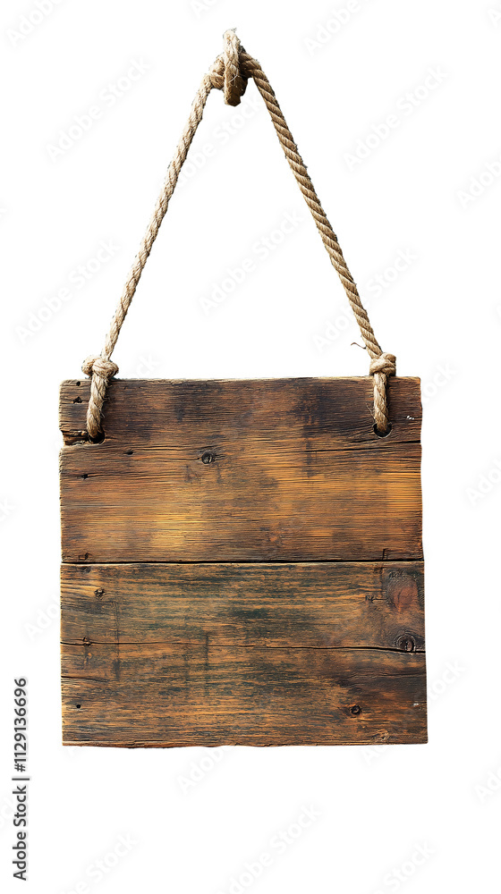 Wooden sign hanging on a rope on transparent background, clipping path Wooden sign hanging on a rope on transparent background, clipping path