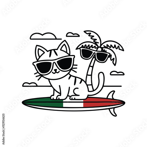  Cool Summer Cat Surfing T-Shirt & Merchandise Design.