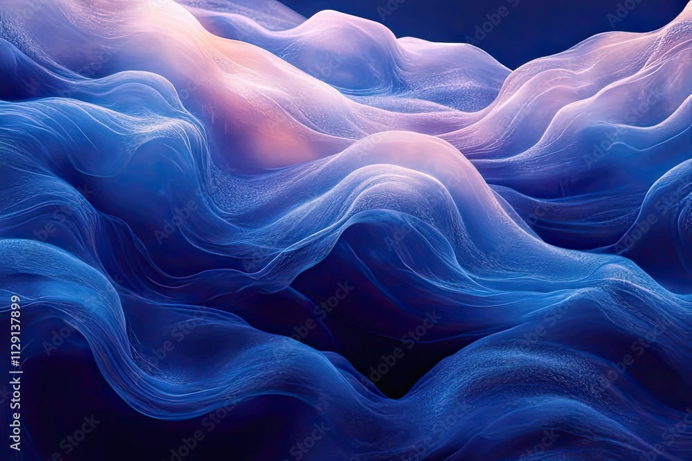 Obraz premium Waves of serenity dance in an ethereal swirl of deep blue and soft lavender hues. Generative AI