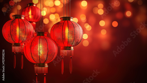 Traditional New Year red lanterns featuring symbolic elements for festive and joyful occasions