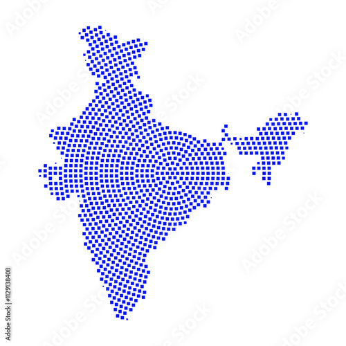Abstract graphic India map from pixel blue on a white background. Vector illustration.