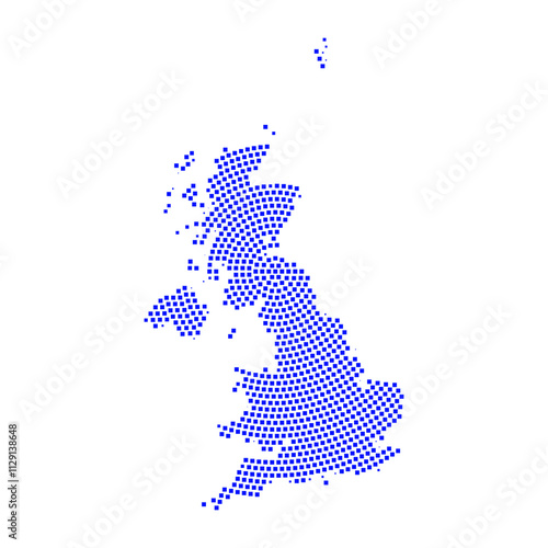 Abstract graphic United Kingdom map from pixel blue on a white background. Vector illustration.