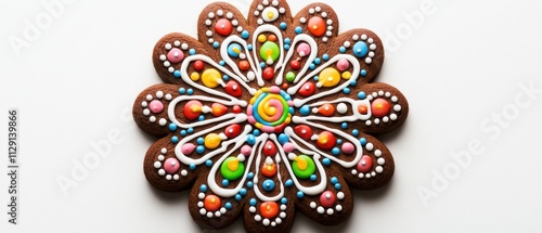 colorful decorative cookie with intricate icing design photo