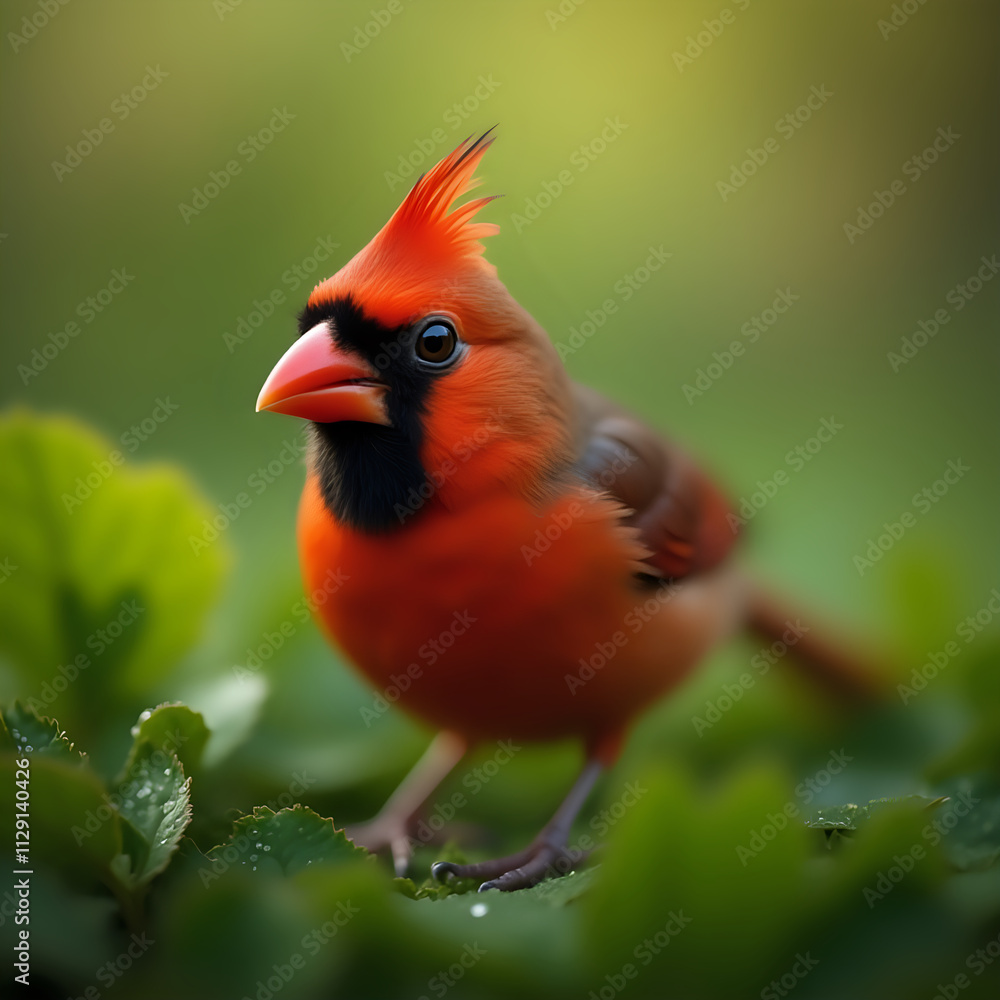 A close-up of a vibrant red cardinal bird with a distinctive crest and sharp beak, perched amid lush green foliage. A close-up of a vibrant red cardinal bird with a distinctive crest and sharp beak, perched amid lush green foliage.