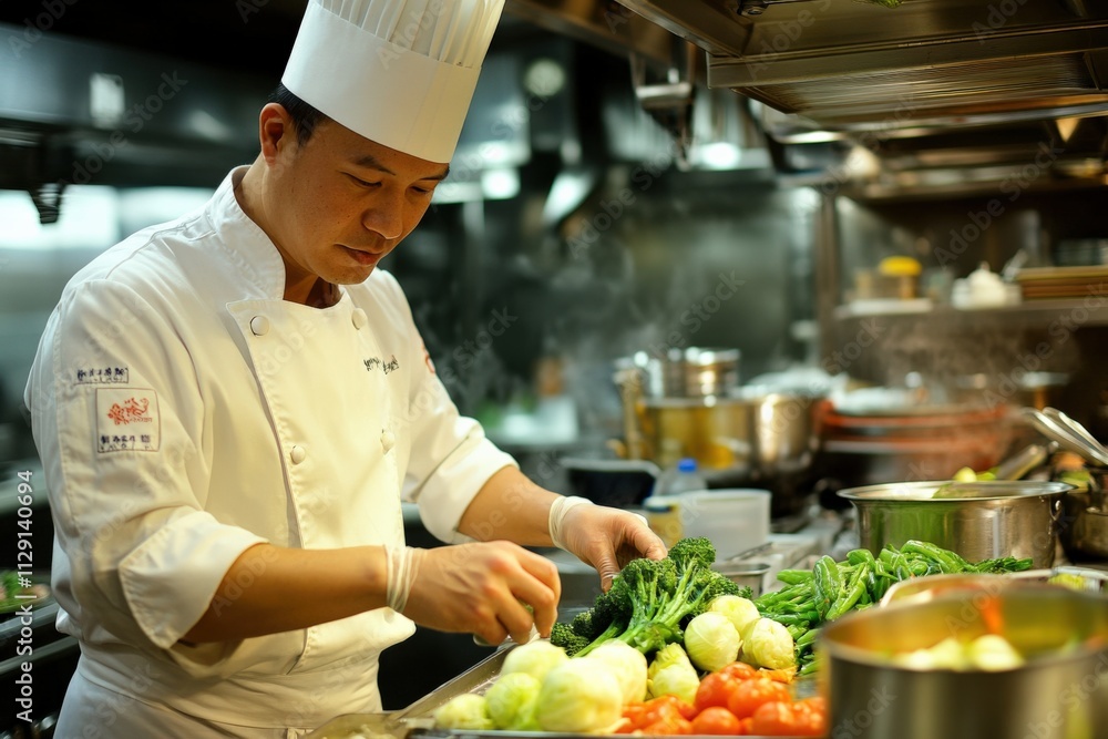 professional chef preparing fresh vegetables in a modern kitchen