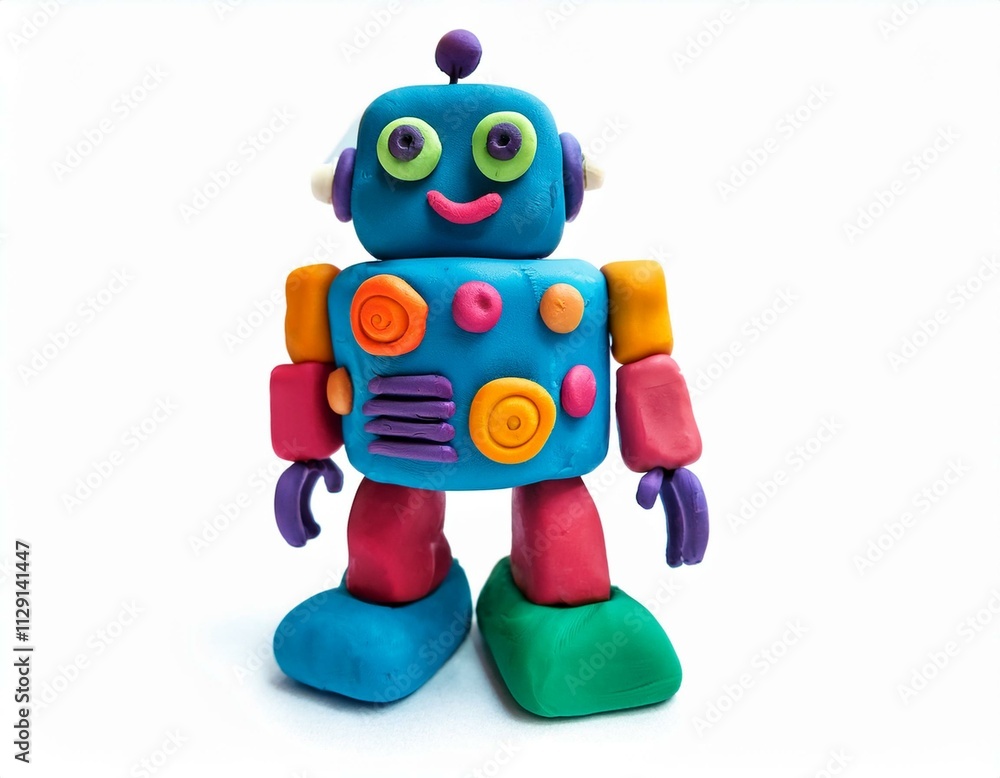 Robot molded from plasticine modeling clay isolated on white background Robot molded from plasticine modeling clay isolated on white background