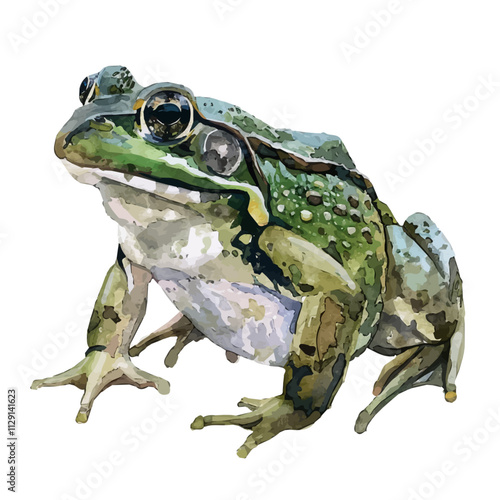 A watercolor of a bullfrog, isolated on a white background. Bullfrog vector.