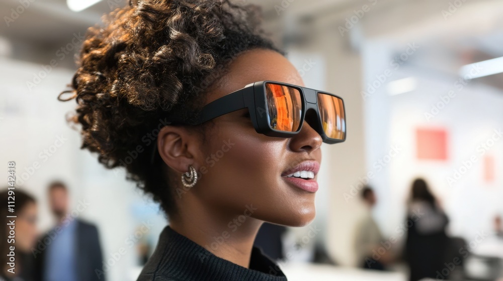 woman wearing stylish sunglasses in modern setting woman wearing stylish sunglasses in modern setting