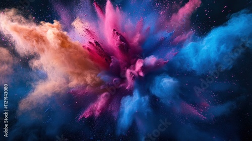 Fototapeta Naklejka Na Ścianę i Meble -  hyper realistic photo of an dark powder explosion of chalk in vivid hues.