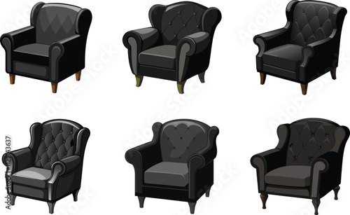 Vector Comfortable Modern Black Armchairs Set