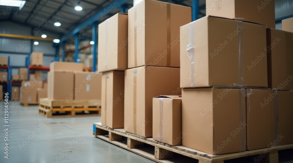 boxes being carefully stacked on a pallet, prepared for forklift transport, efficient packing boxes being carefully stacked on a pallet, prepared for forklift transport, efficient packing