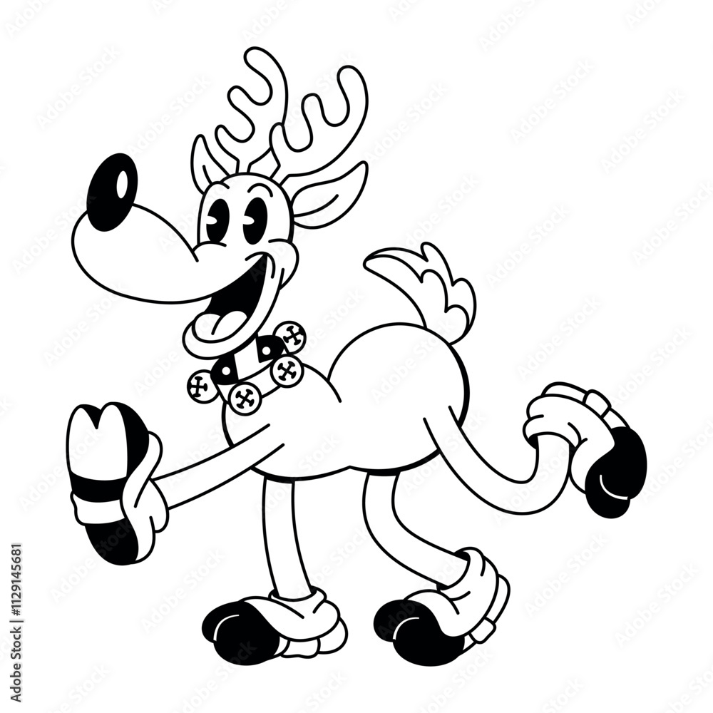 Vector Retro Cartoon Christmas Reindeer Character Groovy Illustration Isolated