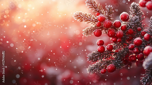 Christmas background with fir tree and sparkle toys, New Year. AI generative