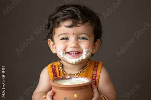 indian little baby pot with curd photo