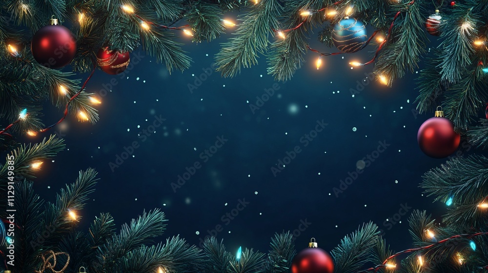 Christmas themed background, decorative boards with pine branches and garlands, Christmas lights and decorations, Christmas festival. Christmas themed background, decorative boards with pine branches and garlands, Christmas lights and decorations, Christmas festival.