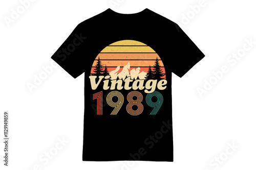 Vintage 1989 Sunset Hiking T-Shirt Design