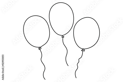 Continuous one line drawing of balloon isolated outline vector Illustration
