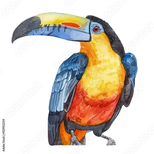 A watercolor painting of a toucan, isolated on a white background. Toucan vector.